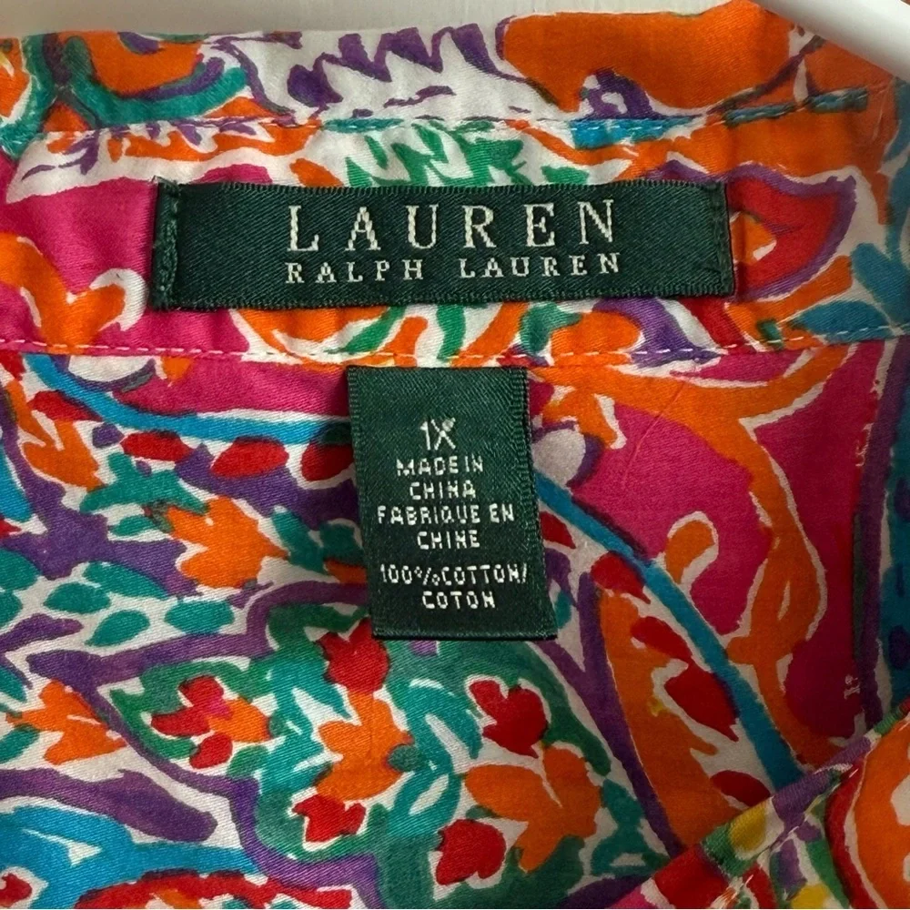 Lauren Ralph Lauren Womens Size 1X Vibrant Paisley 3/4 Sleeve Lightweight Blouse - Picture 5 of 8